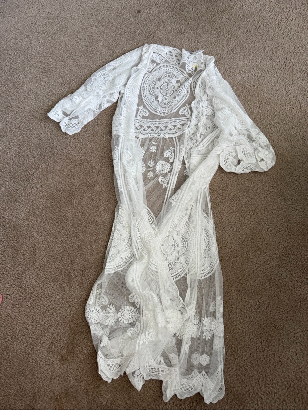 Sheer White Lace Long Kimono Shrug